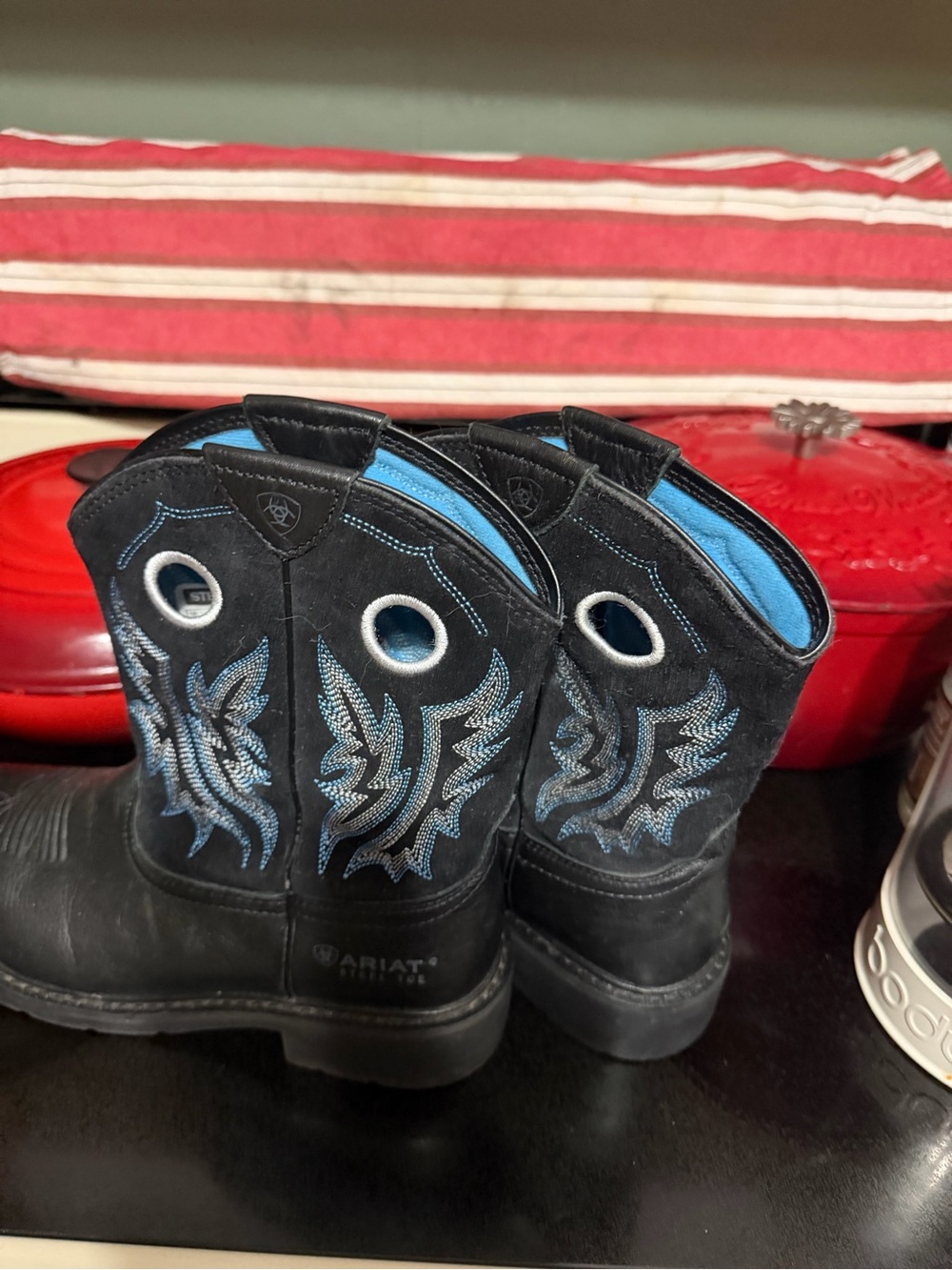 Ariat Black Ankle Western Boot with Blue Stitching